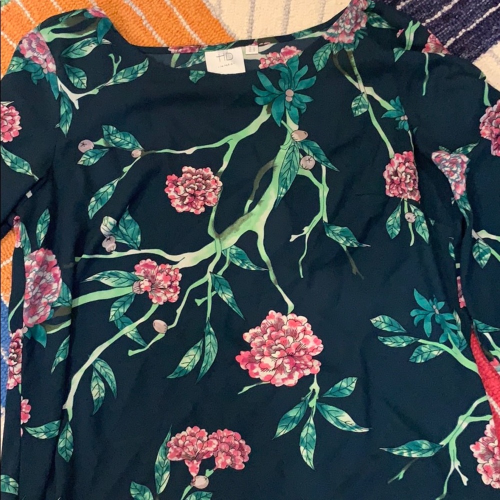 Anthropologie green floral print blouse size 8